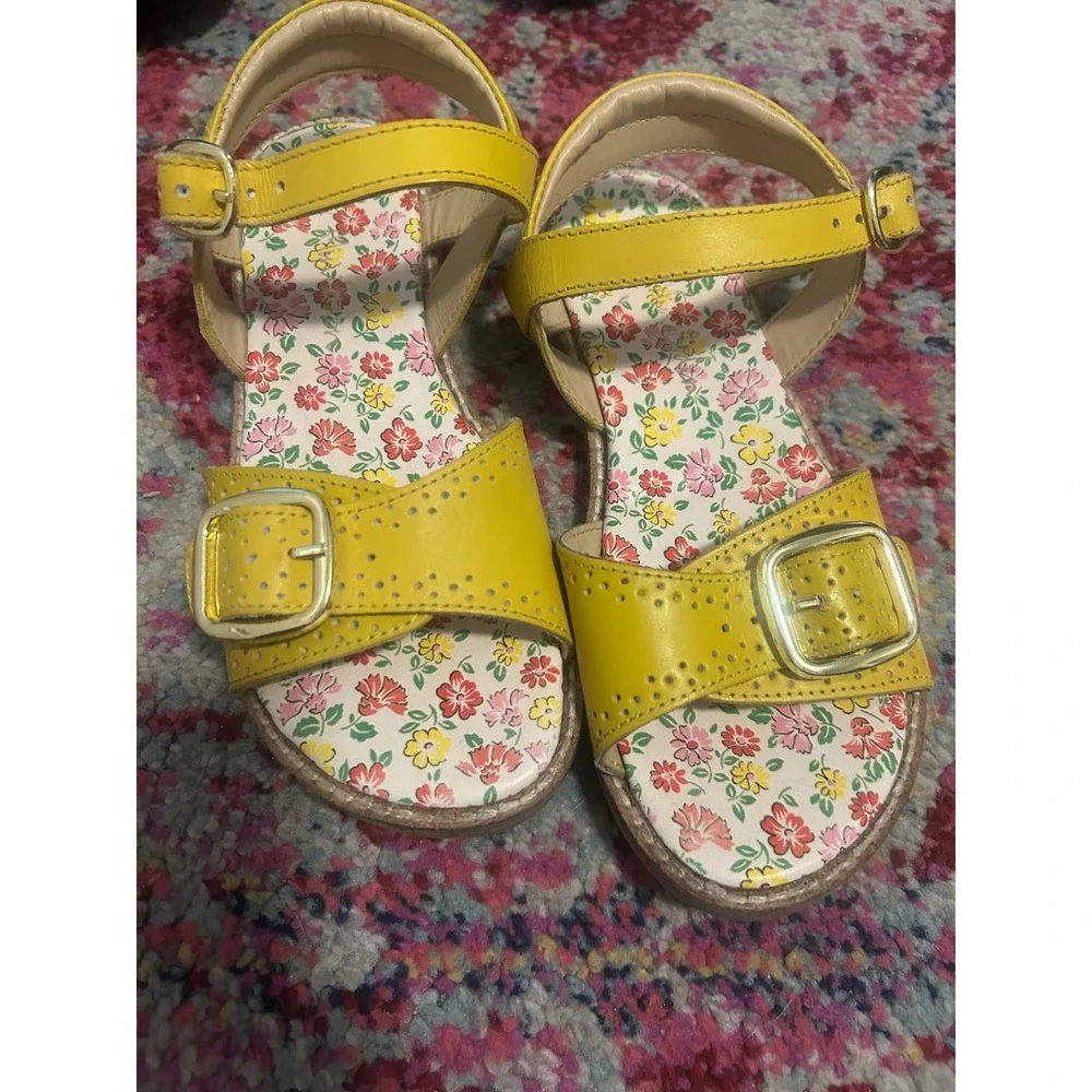 Kids Yellow Floral Print Leather Buckle Sandals Toddler Child